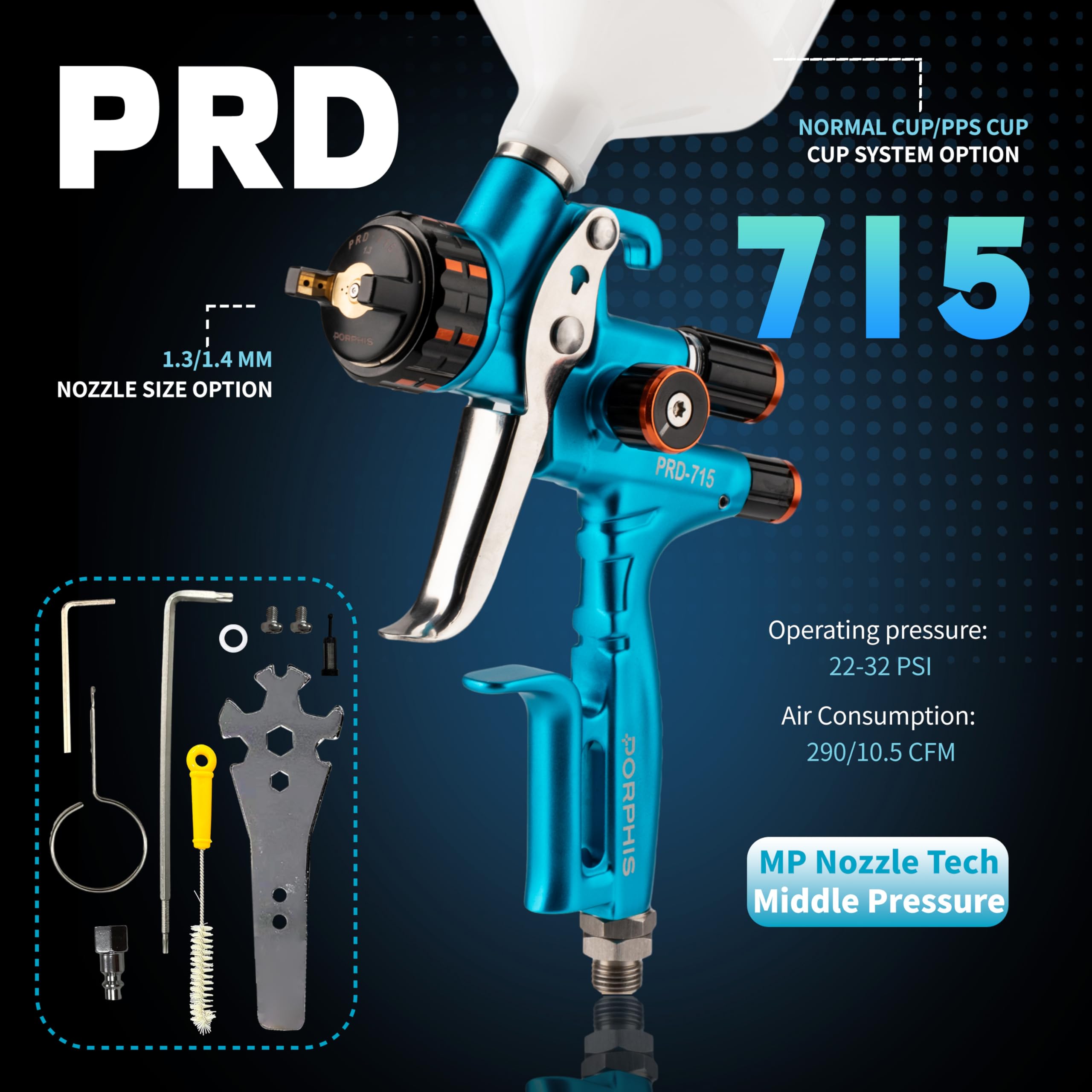 PORPHIS Automotive Refinishing Spray Gun PRD-715 Middle Pressure